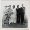 Mrs Irving, Mrs Retta Long, bride Aileen Willis, groom Don Brady and Mr Irving. Wedding at Cherbourg AIM, 1952. SLNSW